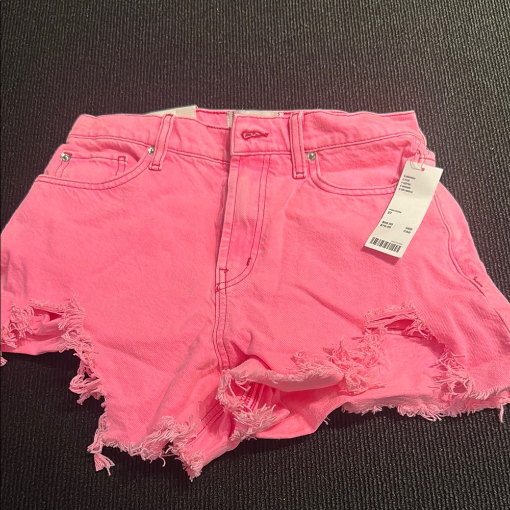 Pink Distressed Denim Shorts